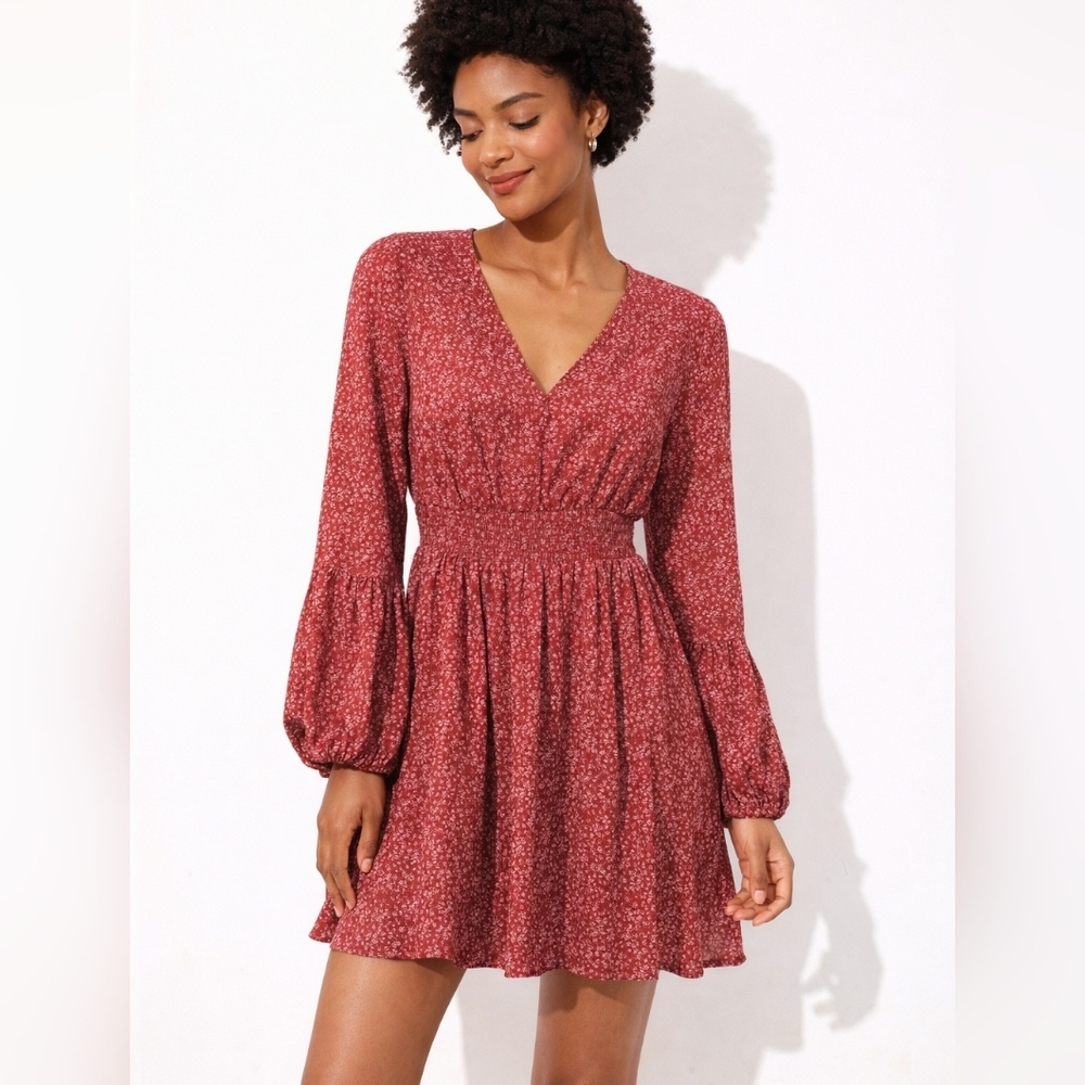 Red bell sleeve smocked waist dress. Size XL